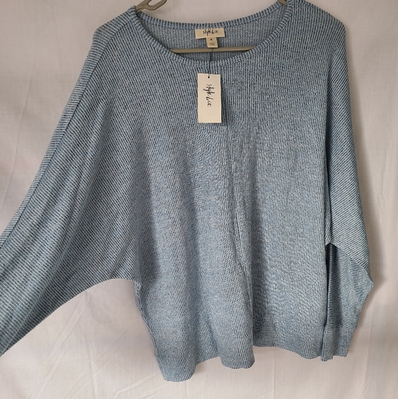 Style & Co Heathered Dolman-Sleeve Top, blue, size M - Picture 2 of 4